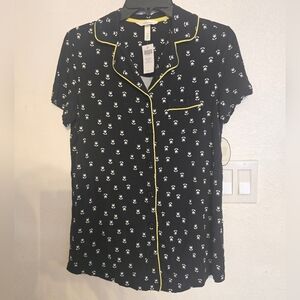 NWT Soma Cool Nights Pj Piped Ss Notch Top Femme Paisley Black Size Small